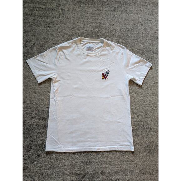 Bricktown Paris T-Shirt, Rocket Ship Embroidered White - Men's Small (Medium) - Picture 1 of 12